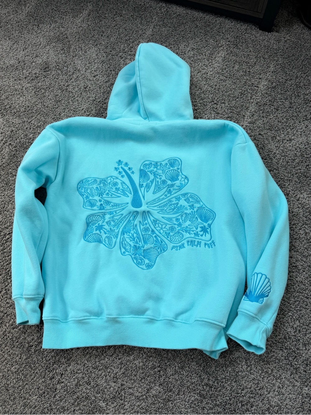 Pink palm puff Hawaii Hibiscus Hoodie in Aquamarine M - Picture 2 of 4
